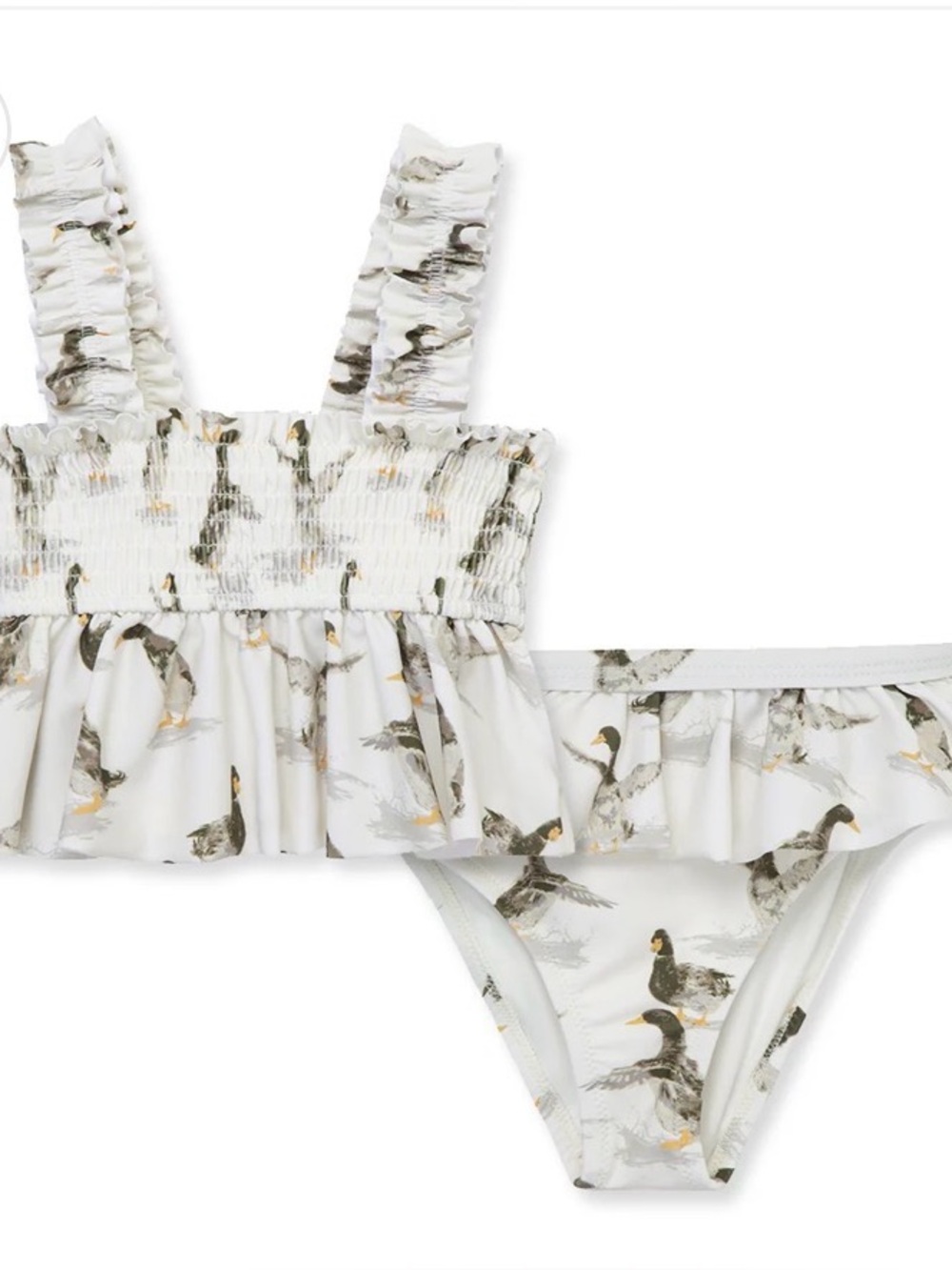 NWT Kids White Duck-Print Ruffle Two-Piece Swimsuit